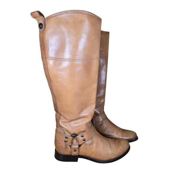 Frye Size 5.5 B Melissa Harness Inside Zipper Tall Boots Camel $438 MSRP - Picture 3 of 12